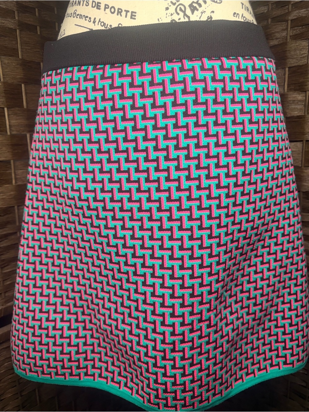 Zara Pink and Teal Geometric Skater Skirt